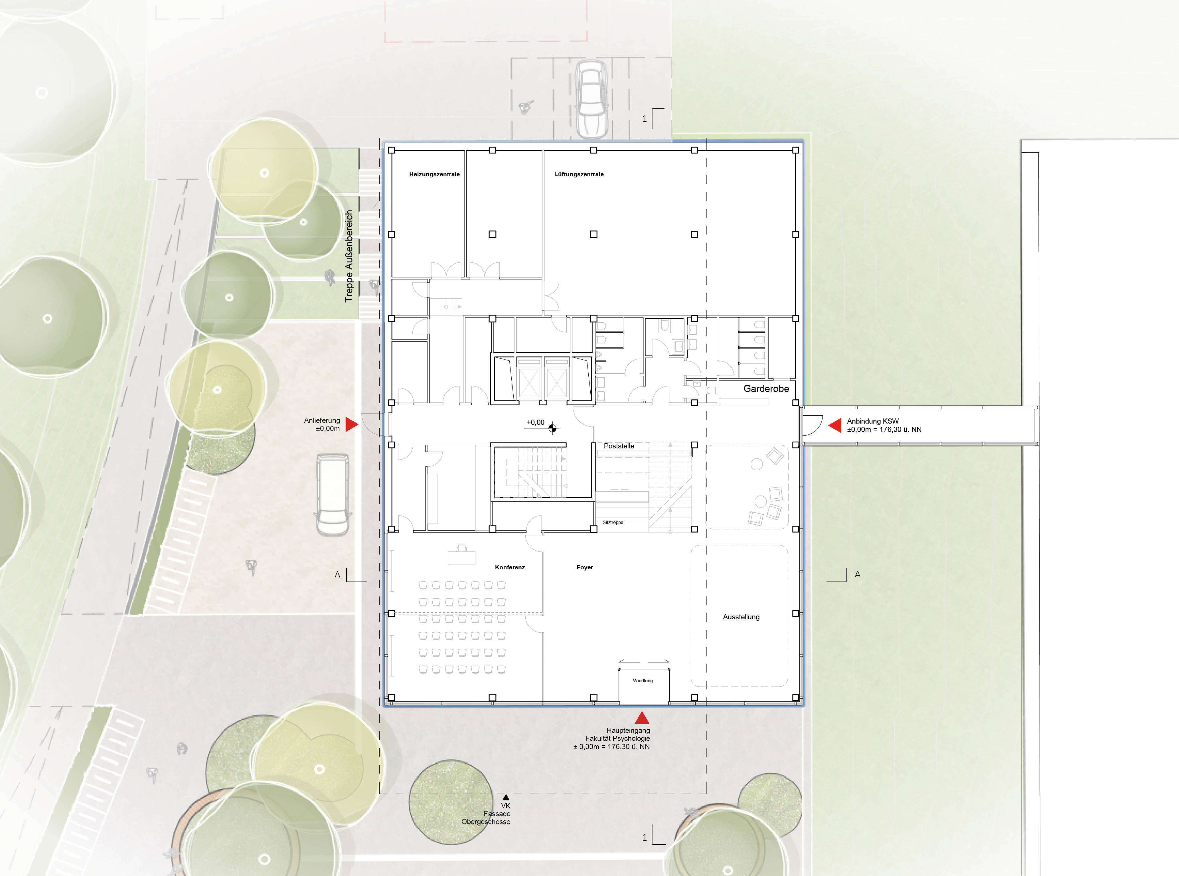 Wettbewerb FernUni Hagen Neubau Psychologie - Erdgeschoss